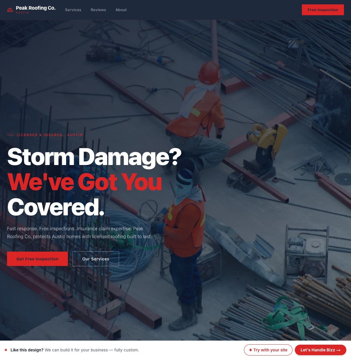 Peak Roofing website template preview